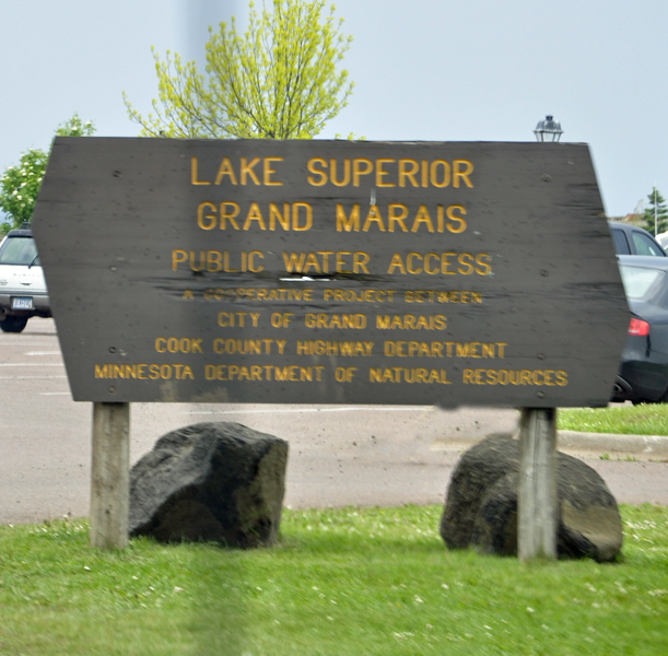 sign: Lake Superior Grand Marais public water access