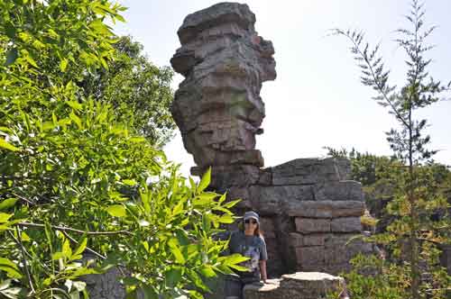 Karen Duquette at The Balancing Rock  at Pallisdes State Park