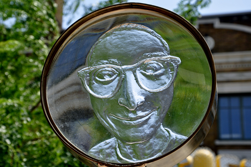 close-up of the magnifying glass sculpture