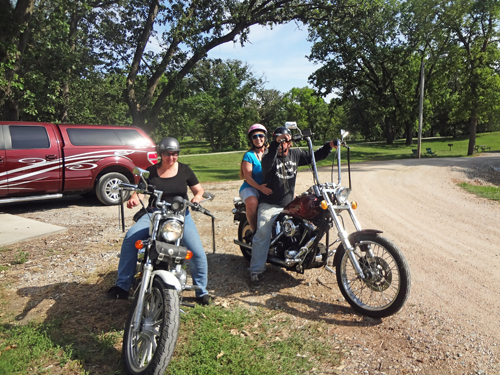 Karen, Dan, and Bonny go for a motorcycle ride