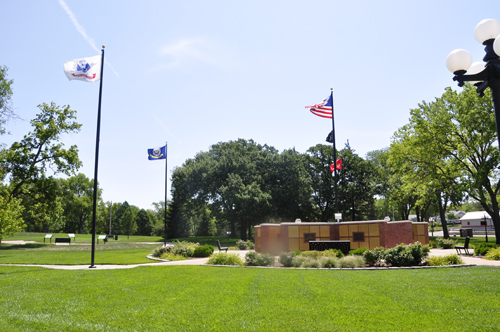 The five pointed star memorial and flags