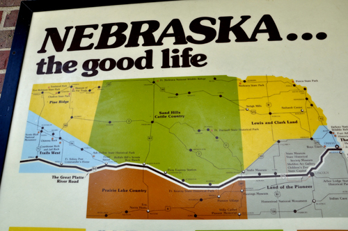Sign showing counties in Nebraska