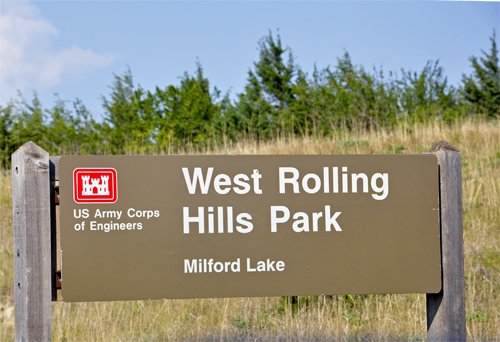 sign: West Rolling Hills Park at Milford Lake in Kansas