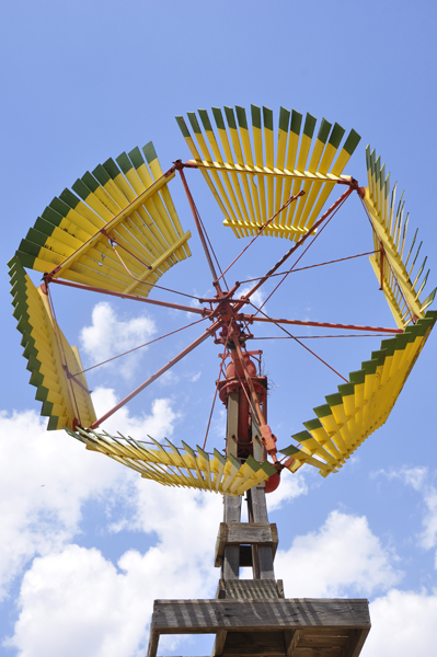 close-up of a windmill in the outdoor museum in Shattuck