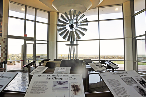 windmill and Interpretive exhibits inside the lobby of the Gray County Rest Area