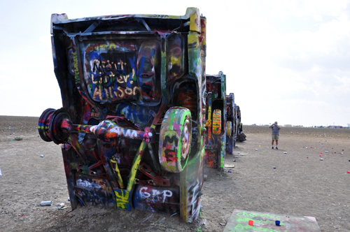 the underside of a caddy at Cadillac Ranch in Texas