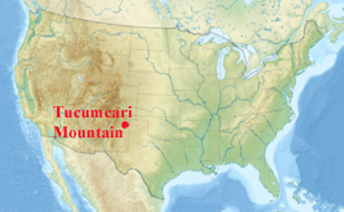 USA map showing location of Tucumcari Mountain in New Mexico