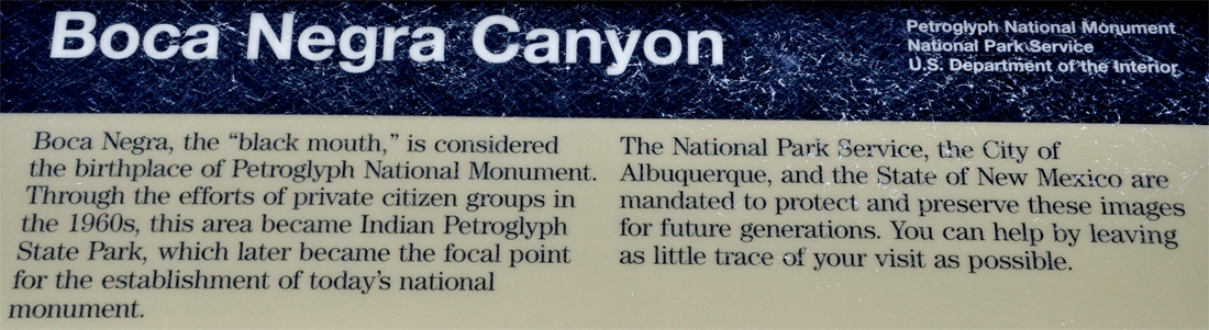 sign about Boca Negra Canyon