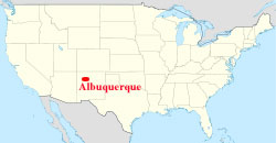 USA map showing location of Albuquerque NM