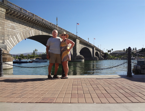 the two RV Gypsies by the world famous London Bridge in Arizona 