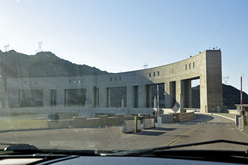 Parker Dam in Arizona as seen through the window of the car