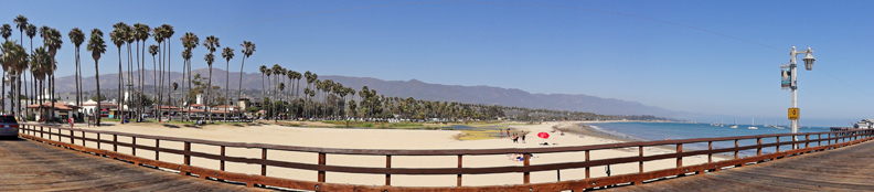 A panorama from the Santa Barbara pier of the beach area