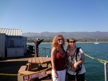 Karen Duquette and her sister Ilse on the Santa Barbara pier in California