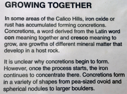 sign about Calico Hills rock concretions
