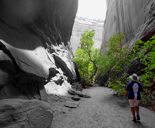 Karen Duquette in the slot canyon