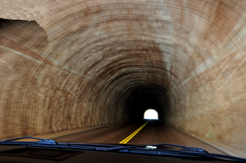 Going through a tunnel at Zion National Park