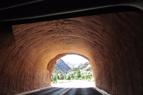 Going through a tunnel at Zion National Park 