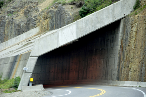 an overpass for an active avalanche chute on the Million Dollar Highway