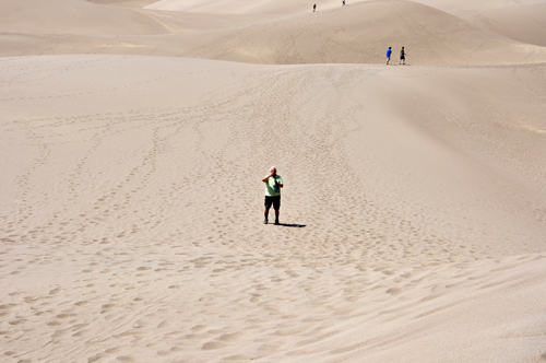 Lee Duquette approaching the sand dunes at Great Sand Dunes National Park