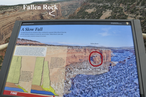 sign about the slow fall of Fallen Rock