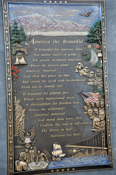 America the Beautiful plaque and words