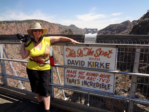 Karen Duquette by the David Kirke Bungee sign