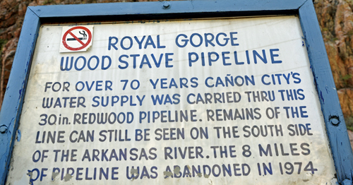 sign: Royal Gorge wood stave pipeline