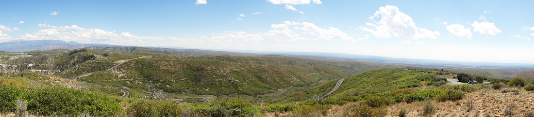 panorama of scenery and the roads at Mesa Verde National Park