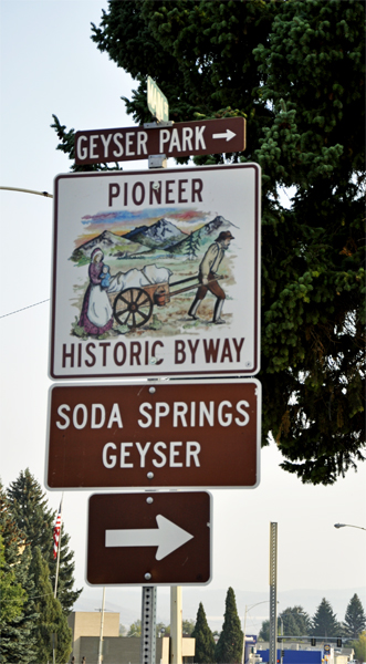 sign: Pioneer Historic Byway: Soda Springs Geyser