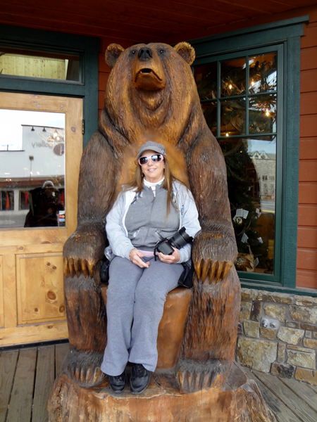 Karen Duquette and a bear chair
