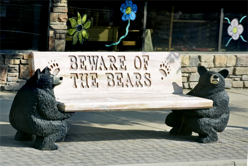 bench in Montpelier Idaho with bears