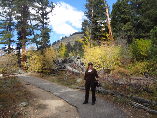Karen Duquette on the Alluvial Fan path leading to waterfall
