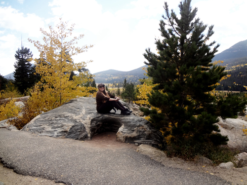 Karen Duquette and fall foliage at Rocky Mountain National Park