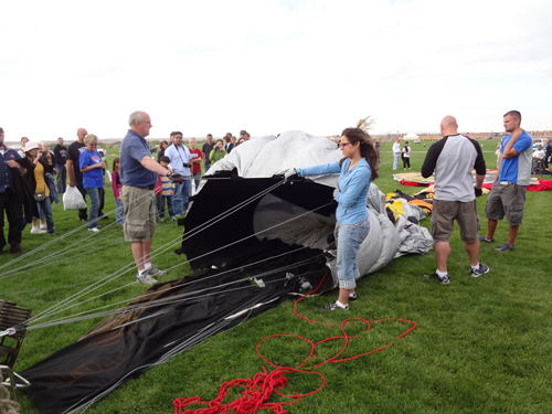 a fire department's balloon gets inflated.