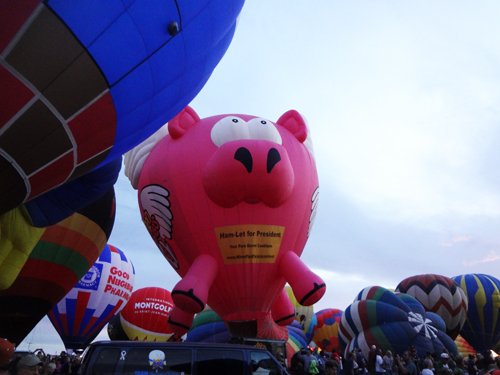 pink elephant hot air balloon inflated
