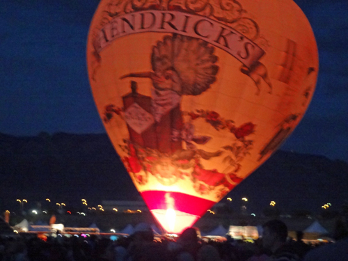 Hendrrick's hot air balloon lit up