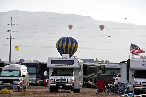 the hot air balloons drift right over the campground