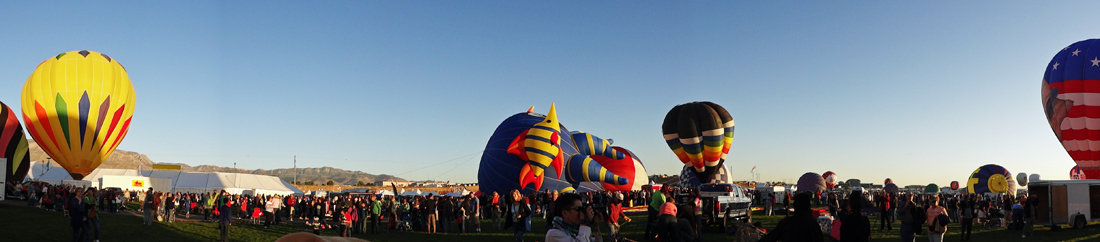 panorama of Sea Fantasy and other hot air balloons being inflated