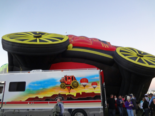 The Wells Fargo truck, partially inflated stagecoach