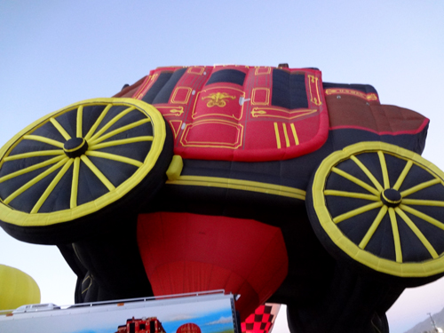 Wells Fargo stagecoach being inflated