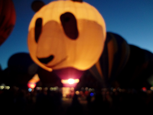 Party Panda hot air balloon glowing