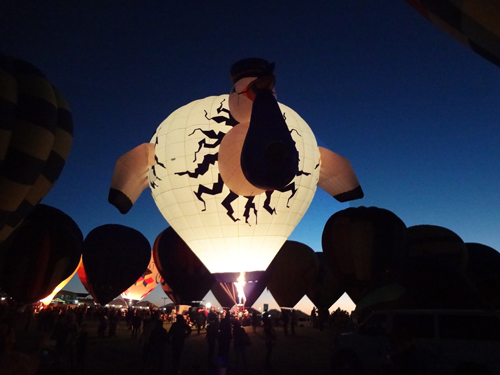 the Stork hot air balloon glowing