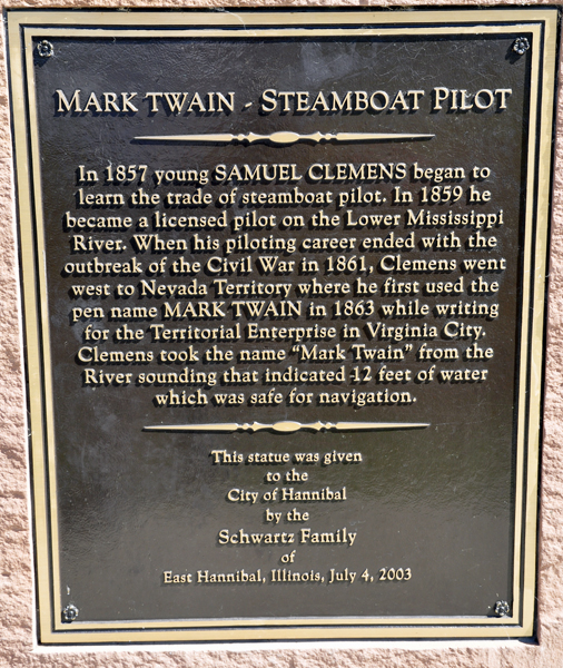 plaque on the Mark Twain Statue