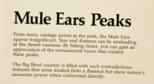 sign about the Mule Ears peaks