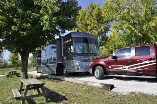 the RV of the two RV Gypsies at Harrison Village RV Park  in Arkansas