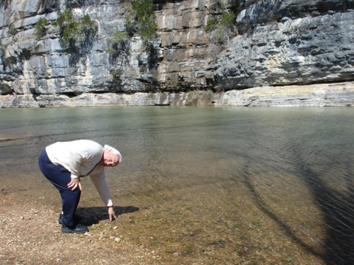 Lee Duquette feeling the temperature of the Bufflo River in Arkansas 2006