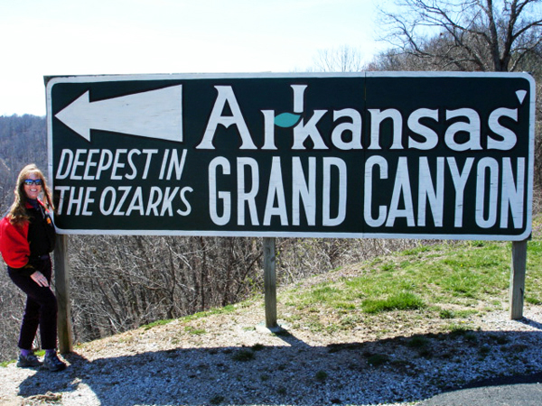 Karen Duquette and the Grand Canyon of the Ozarks sign - 2006