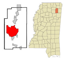 map of Mississippi showing location of Tupelo