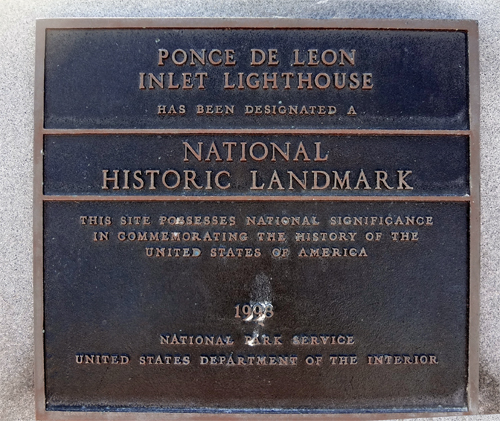 sign: Ponce De Leon Lighthouse - a National Historical Landmark