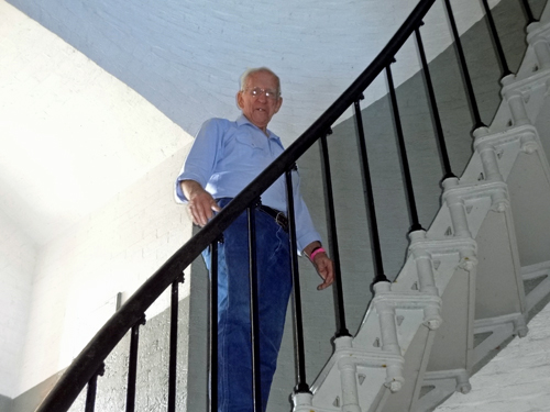 Bob on the 203 step spiral staircase to the top of the lighthouse
